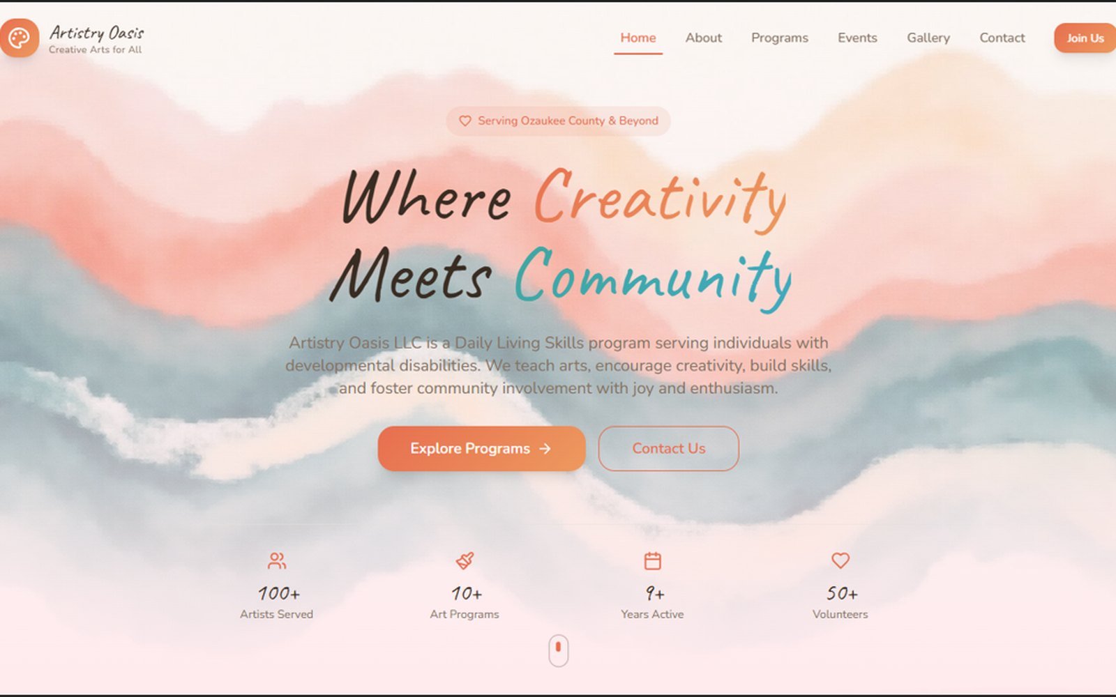 Artistry Oasis LLC Creative arts · Website redesign project designed and developed by BAVEON