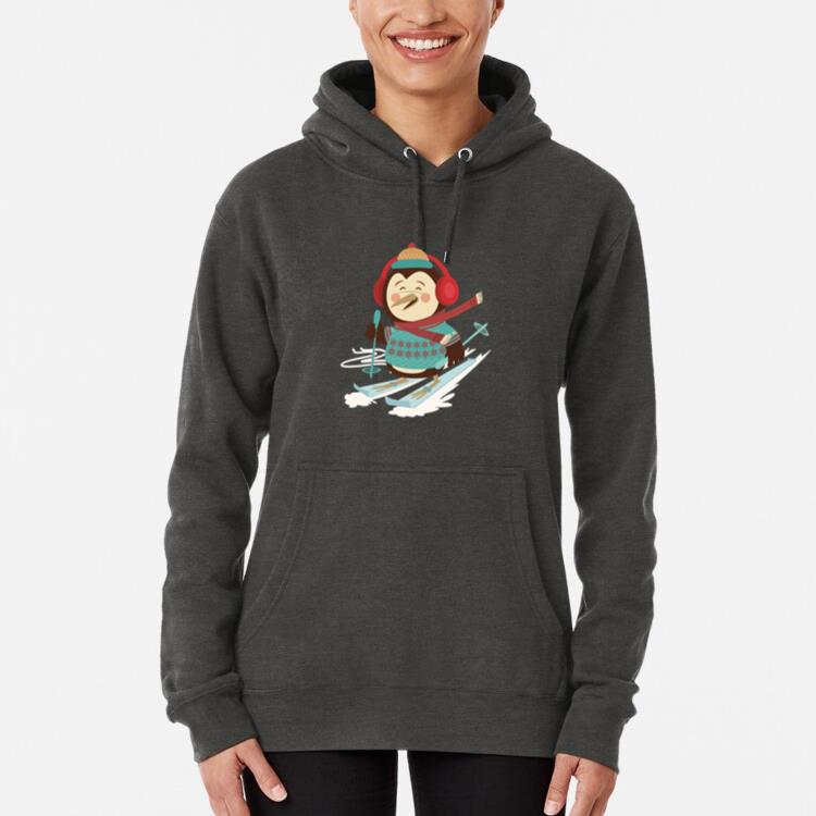 Penguin Skiing Cartoon Hoodie