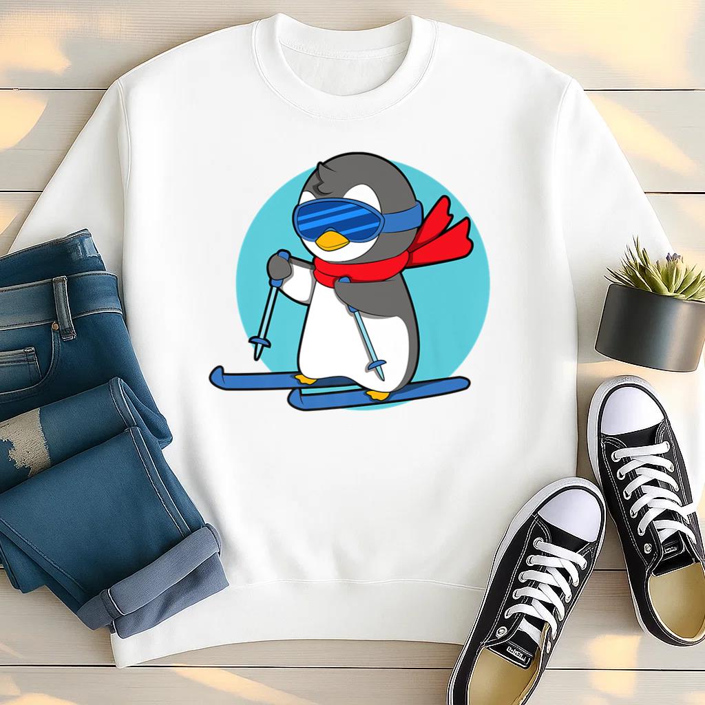 Winter Penguin Ski Skier Skiing Premium Sweatshirt
