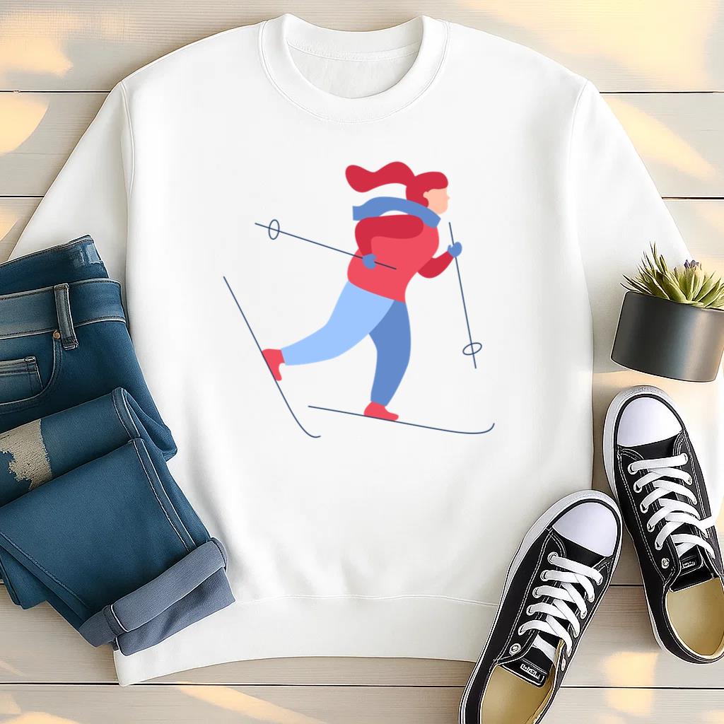 Winter Woman Skiing Flat Sweatshirt