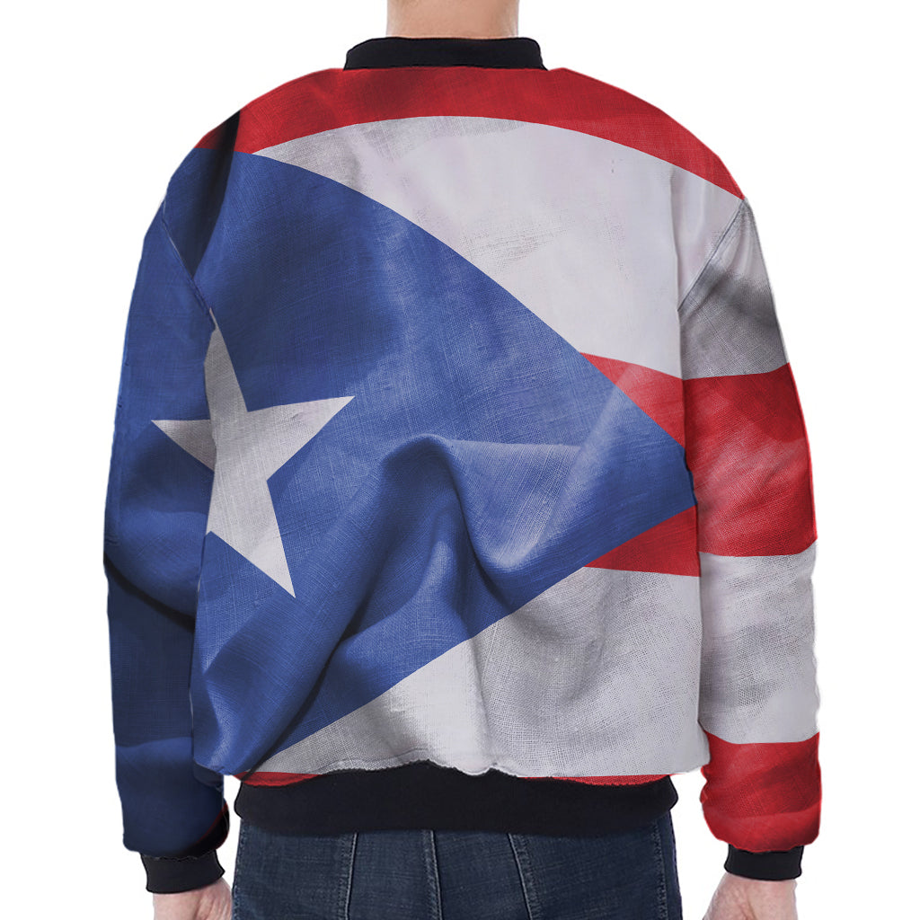 Wrinkled Puerto Rican Flag Print Zip Sleeve Bomber Jacket