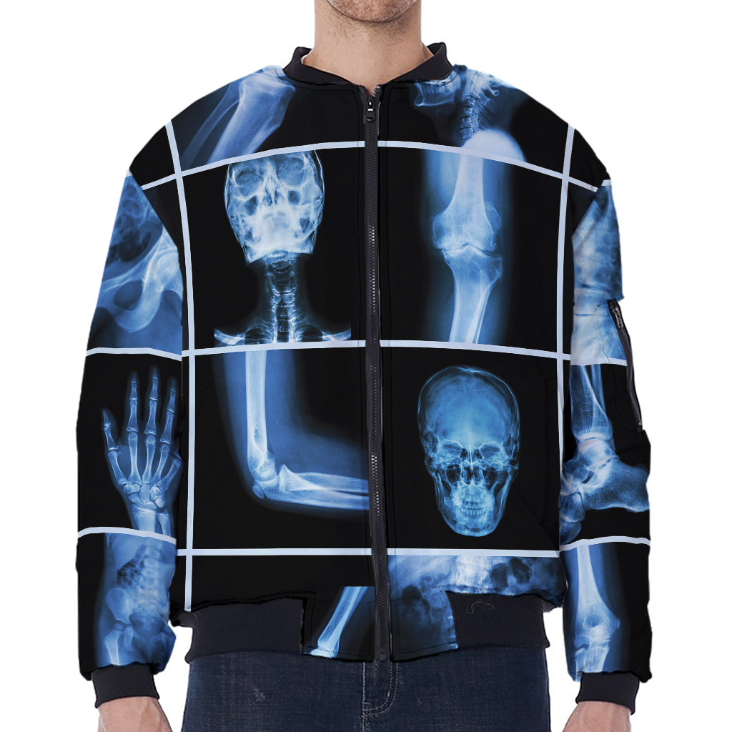 X-Ray Film Radiology Print Zip Sleeve Bomber Jacket