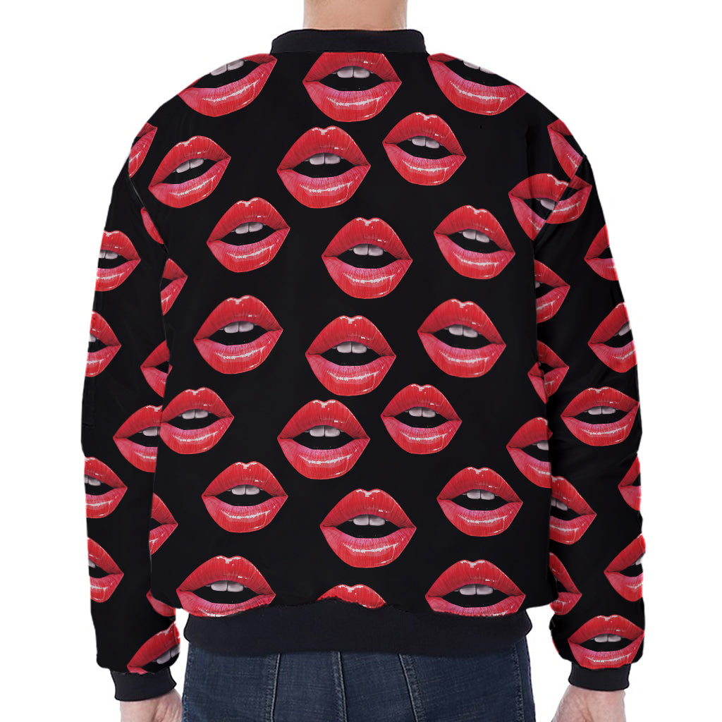 Women's Lips Pattern Print Zip Sleeve Bomber Jacket