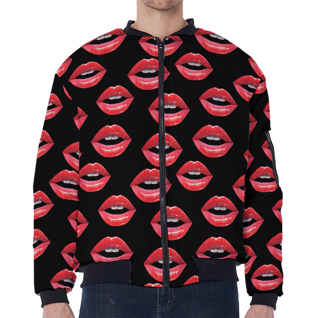Women's Lips Pattern Print Zip Sleeve Bomber Jacket