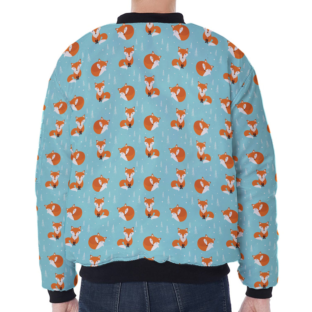 Winter Fox Pattern Print Zip Sleeve Bomber Jacket