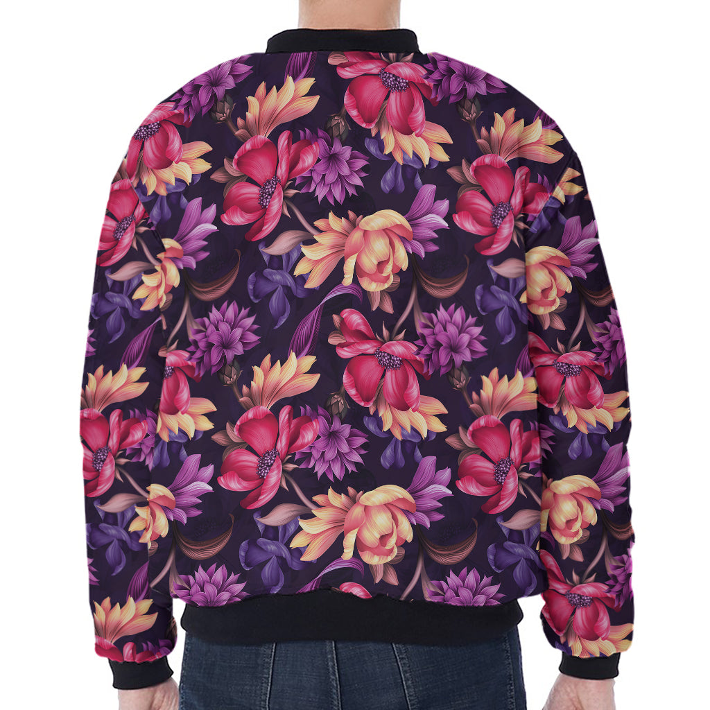 Wild Flower Print Zip Sleeve Bomber Jacket