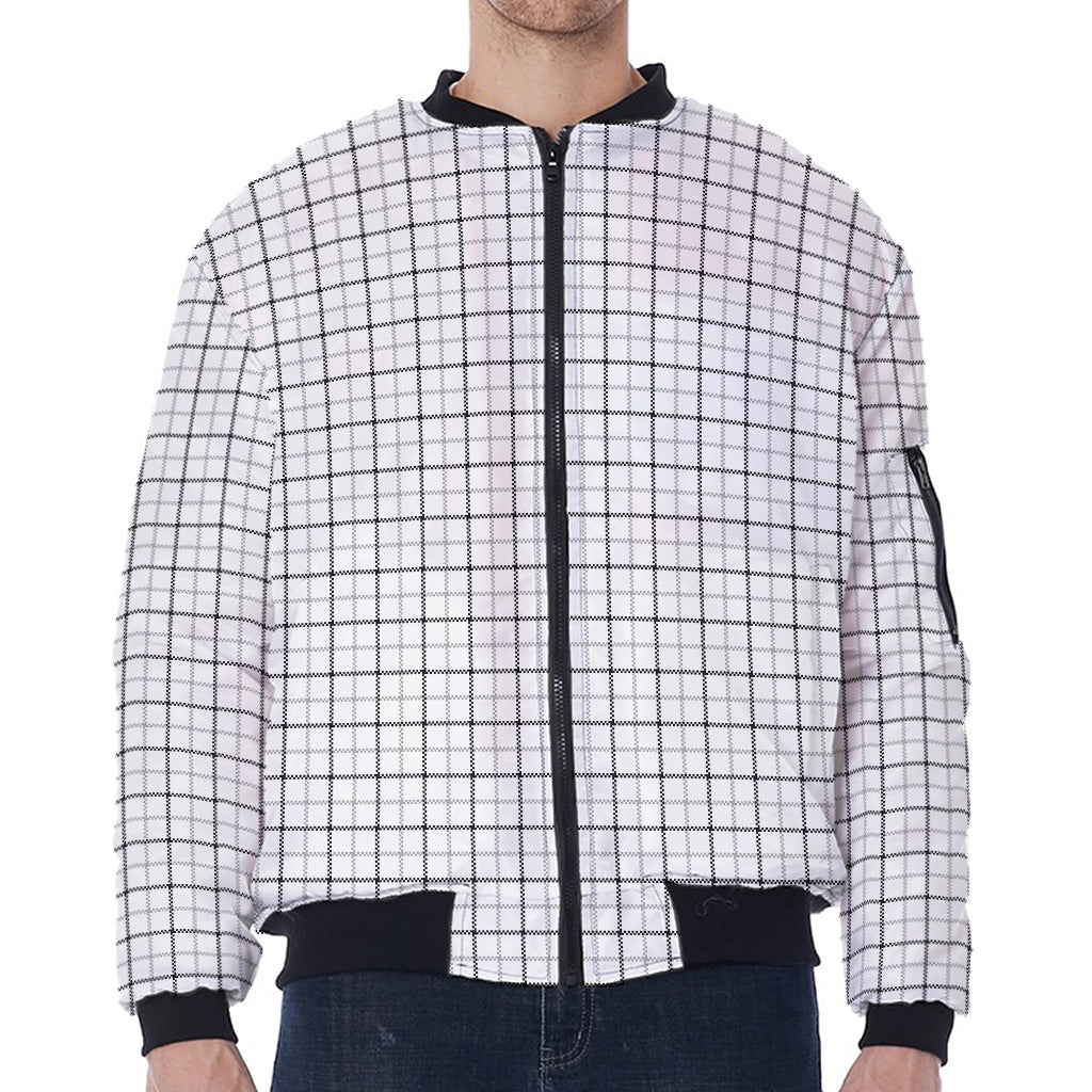 White Tattersall Pattern Print Zip Sleeve Bomber Jacket