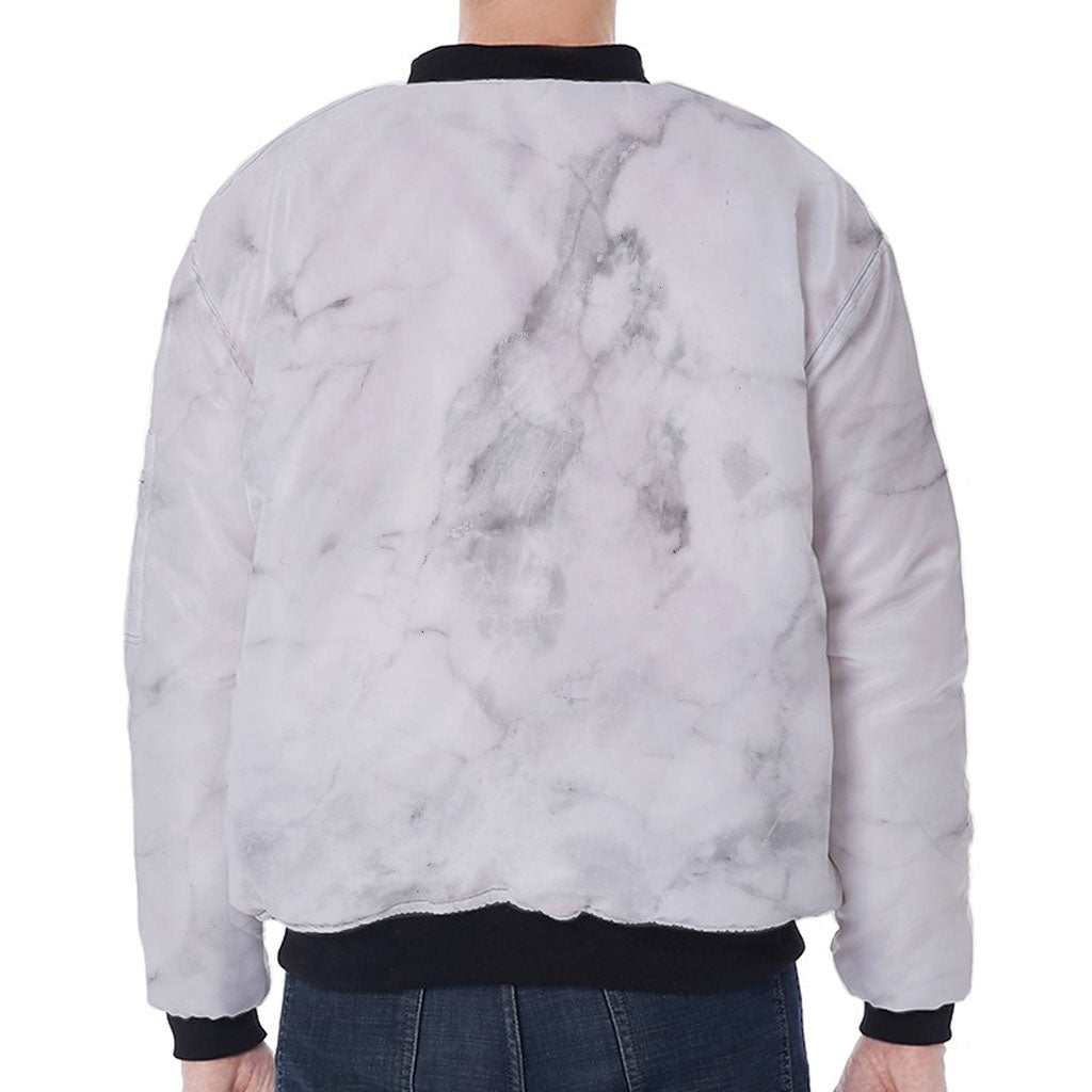 White Smoke Marble Print Zip Sleeve Bomber Jacket