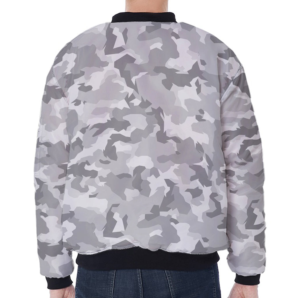 White Snow Camouflage Print Zip Sleeve Bomber Jacket
