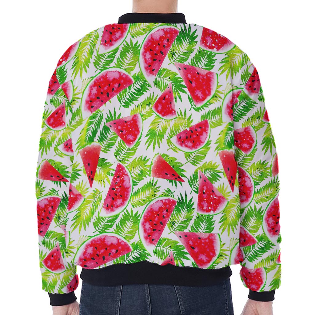 White Summer Watermelon Pattern Print Zip Sleeve Bomber Jacket