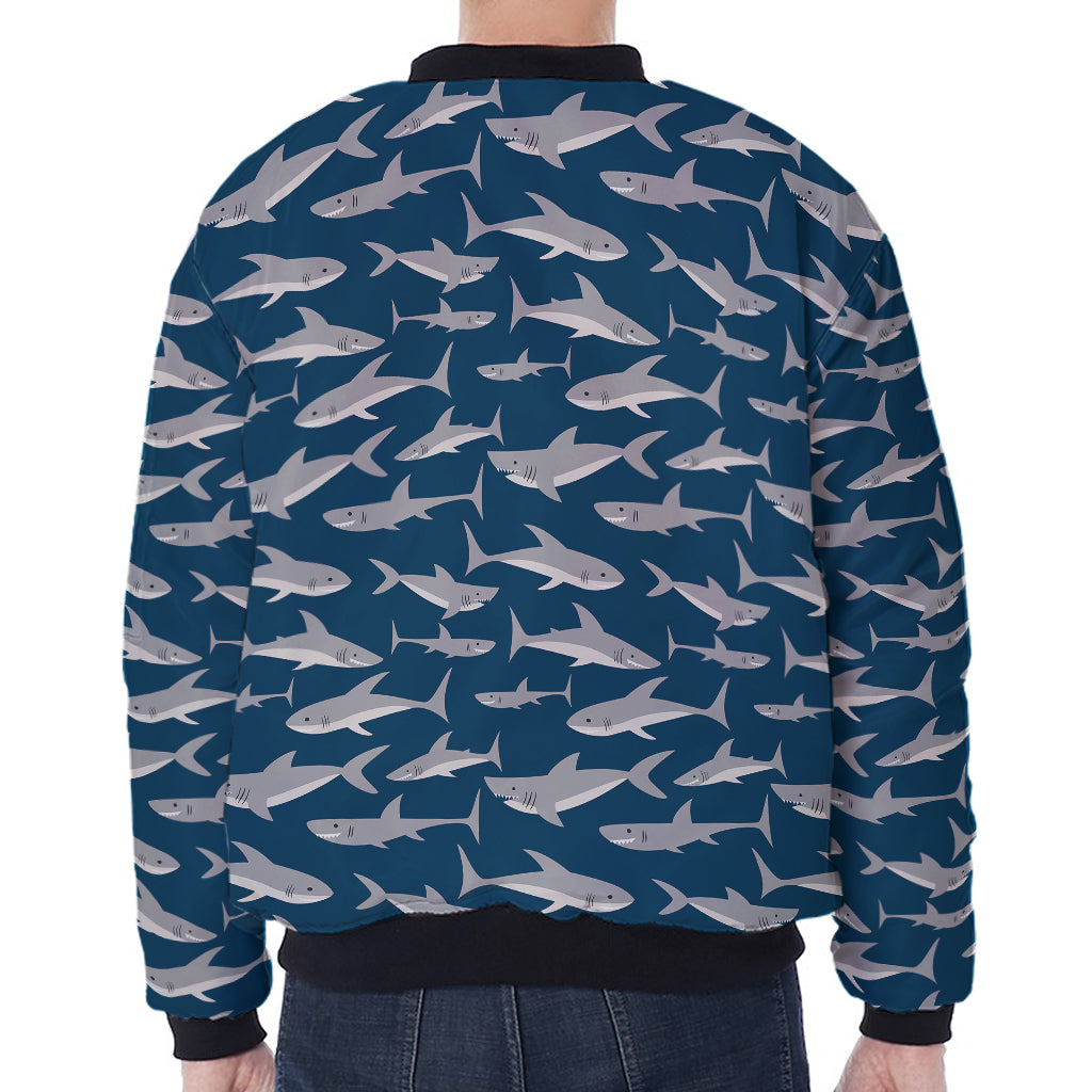 White Shark Pattern Print Zip Sleeve Bomber Jacket