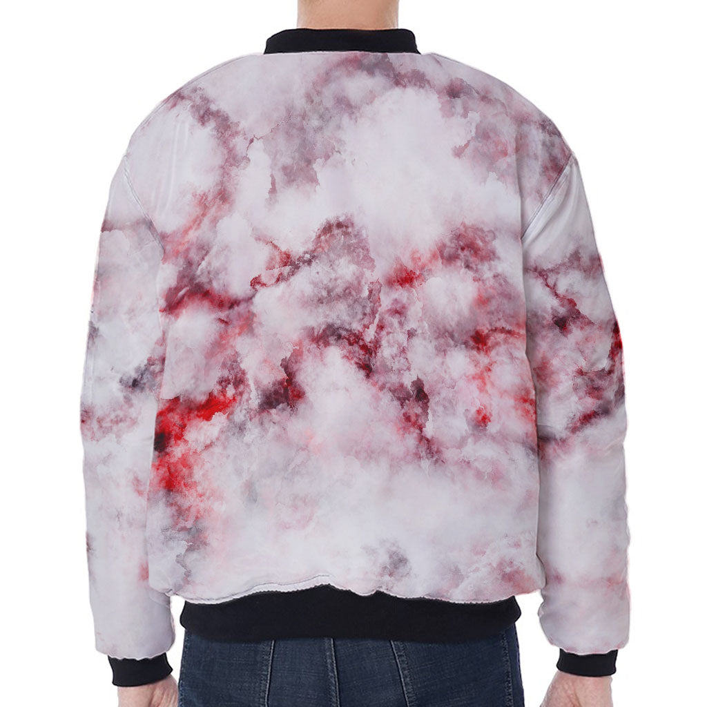 White Ruby Marble Print Zip Sleeve Bomber Jacket